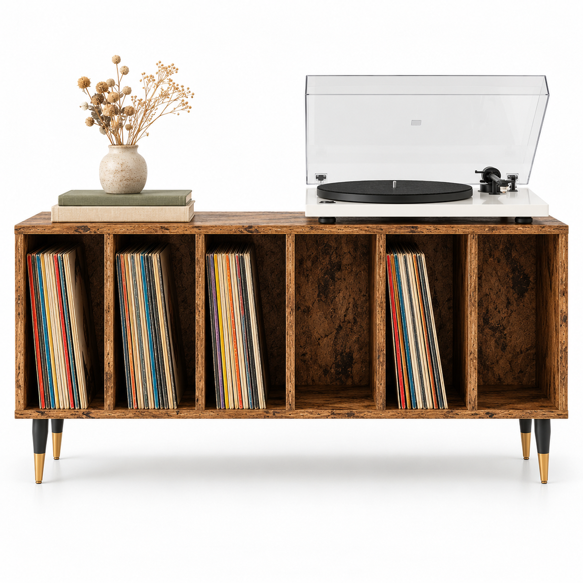 Meuble platine vinyle 100 cm, 6 compartiments | Norvik