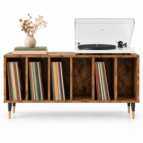 Meuble platine vinyle 100 cm, 6 compartiments | Norvik