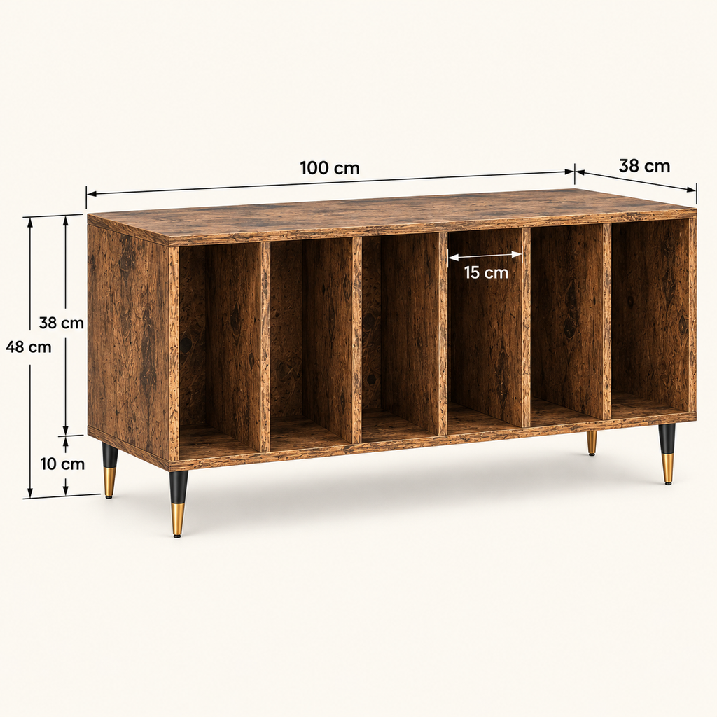 Meuble platine vinyle 100 cm, 6 compartiments | Norvik
