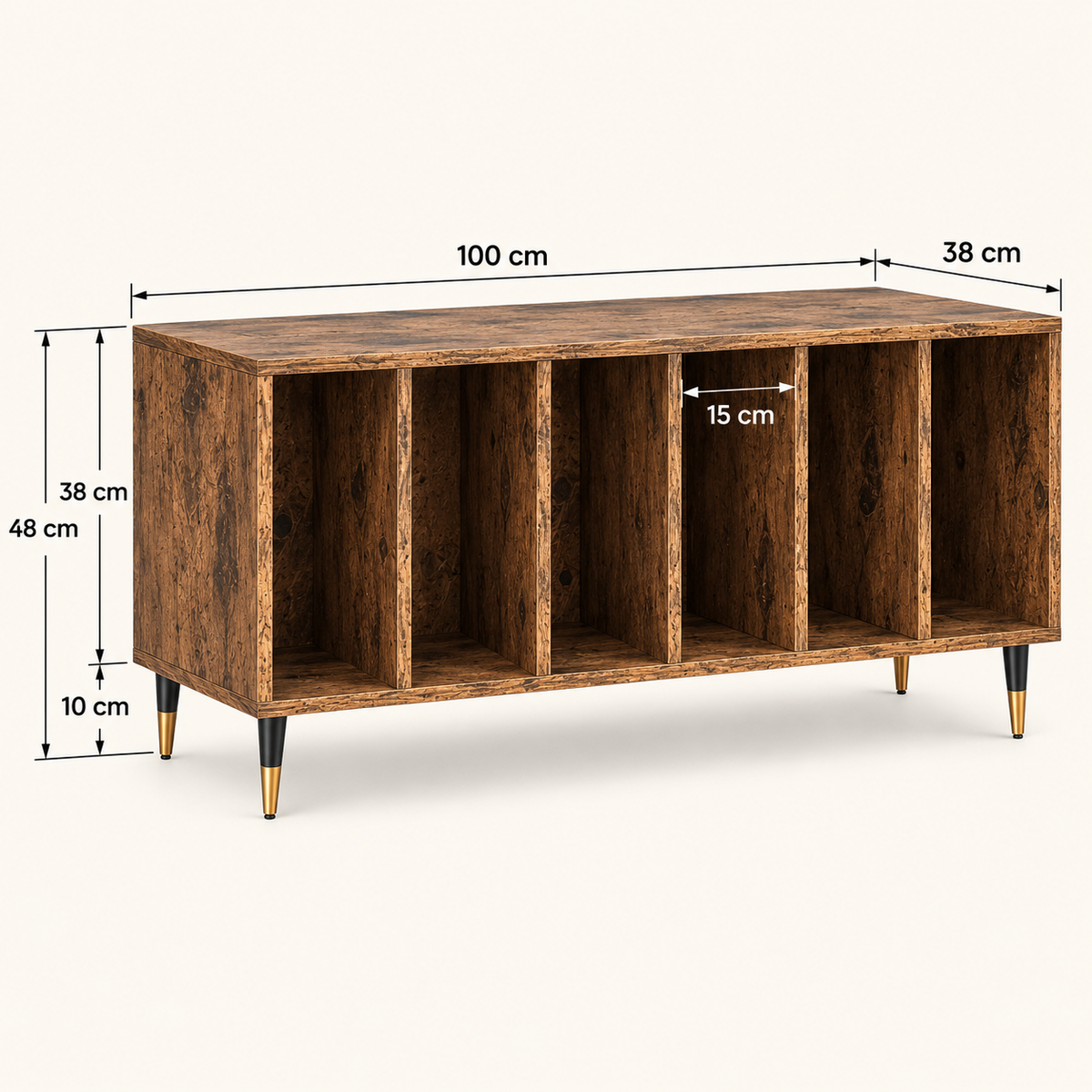 Meuble platine vinyle 100 cm, 6 compartiments | Norvik