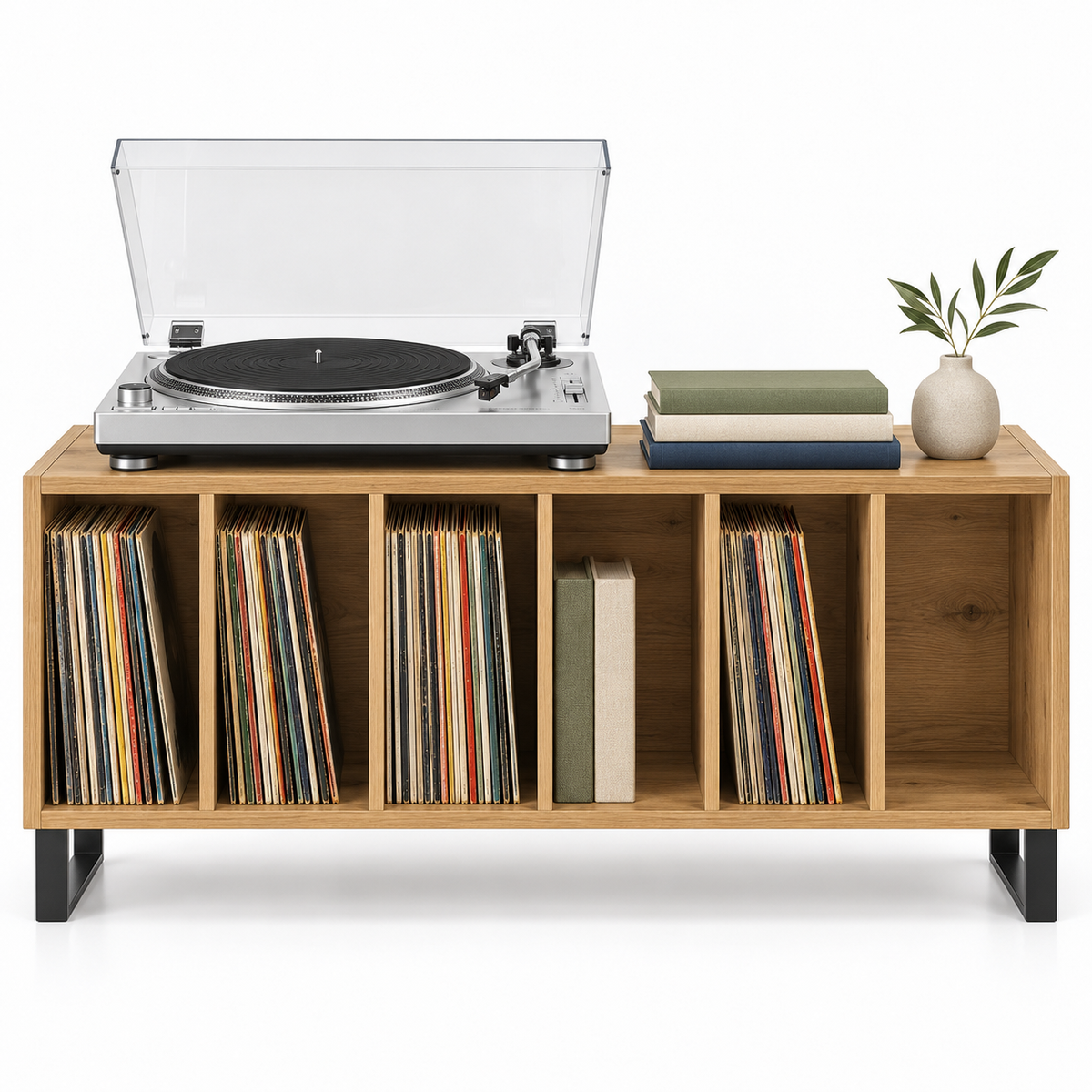 Meuble platine vinyle 100 cm, 6 compartiments | Ostrel
