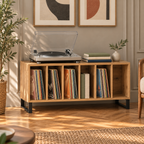 Meuble platine vinyle 100 cm, 6 compartiments | Ostrel