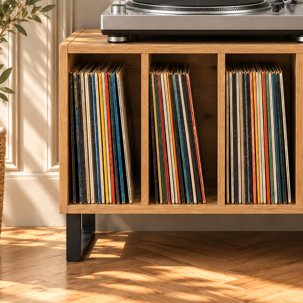 Meuble platine vinyle 100 cm, 6 compartiments | Ostrel