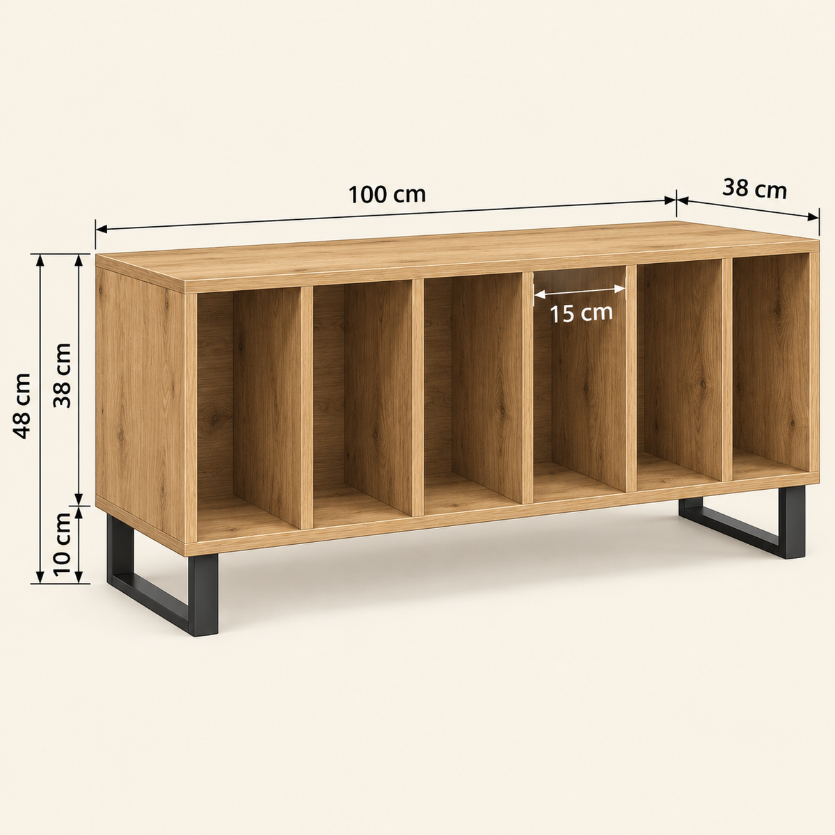 Meuble platine vinyle 100 cm, 6 compartiments | Ostrel