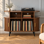 Meuble platine vinyle 110 cm, ovale, portes coulissantes | Ovrelin