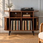 Meuble platine vinyle 110 cm, ovale, portes coulissantes | Ovrelin