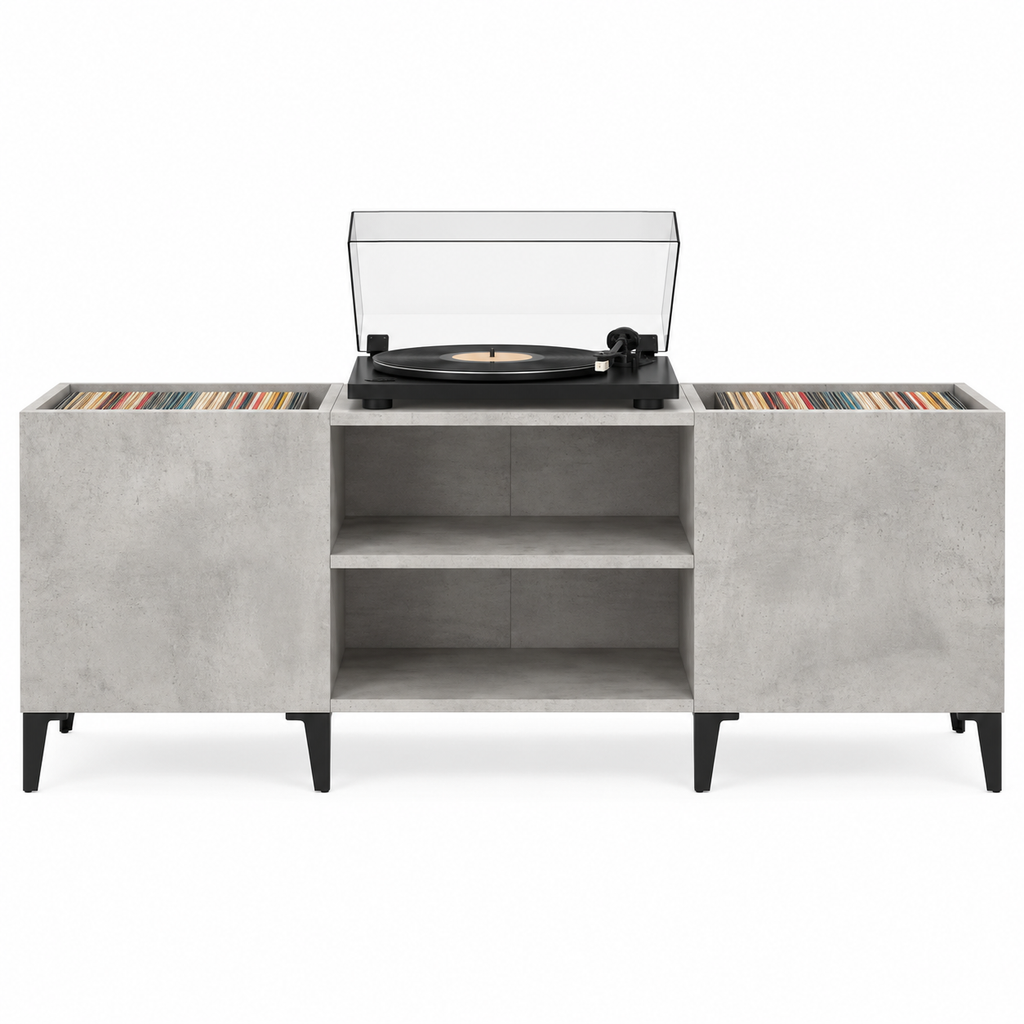 Meuble platine vinyle 121 cm, 2 bacs à disques | Kervane