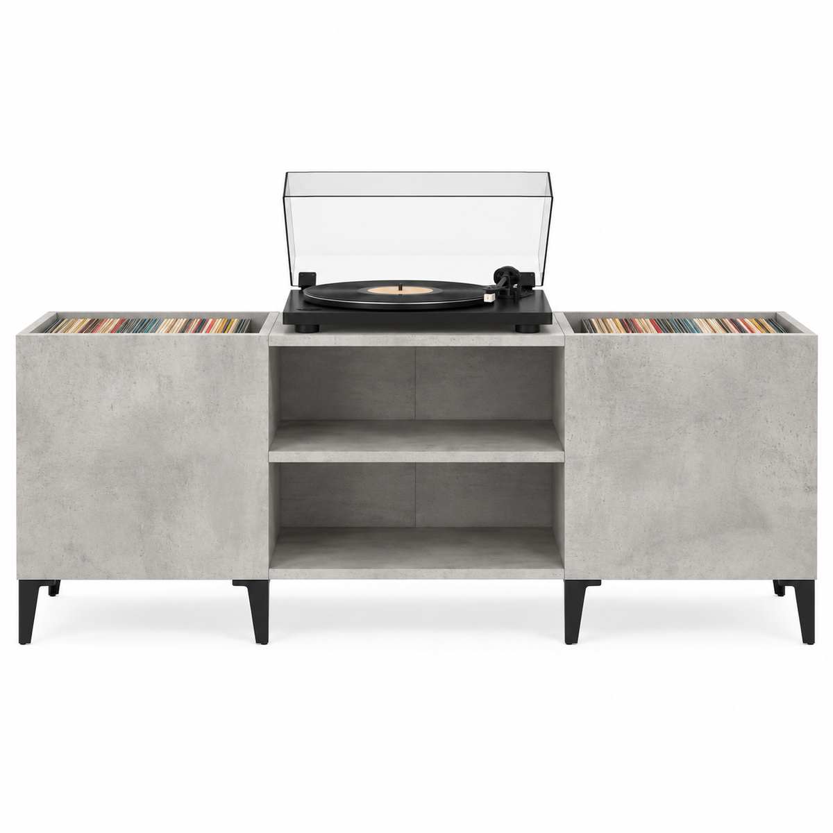 Meuble platine vinyle 121 cm, 2 bacs à disques | Kervane