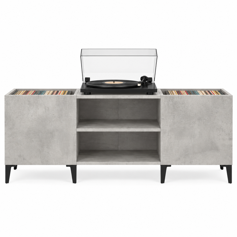 Meuble platine vinyle 121 cm, 2 bacs à disques | Kervane
