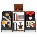 Meuble platine vinyle 123 cm, 3 étagères et 2 présentoirs en tissu | Kalvenor