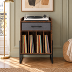 Meuble platine vinyle 45 cm, tiroir, 4 compartiments | Nelvor