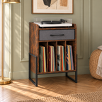 Meuble platine vinyle 45 cm, tiroir, 4 compartiments | Nelvor