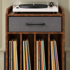 Meuble platine vinyle 45 cm, tiroir, 4 compartiments | Nelvor