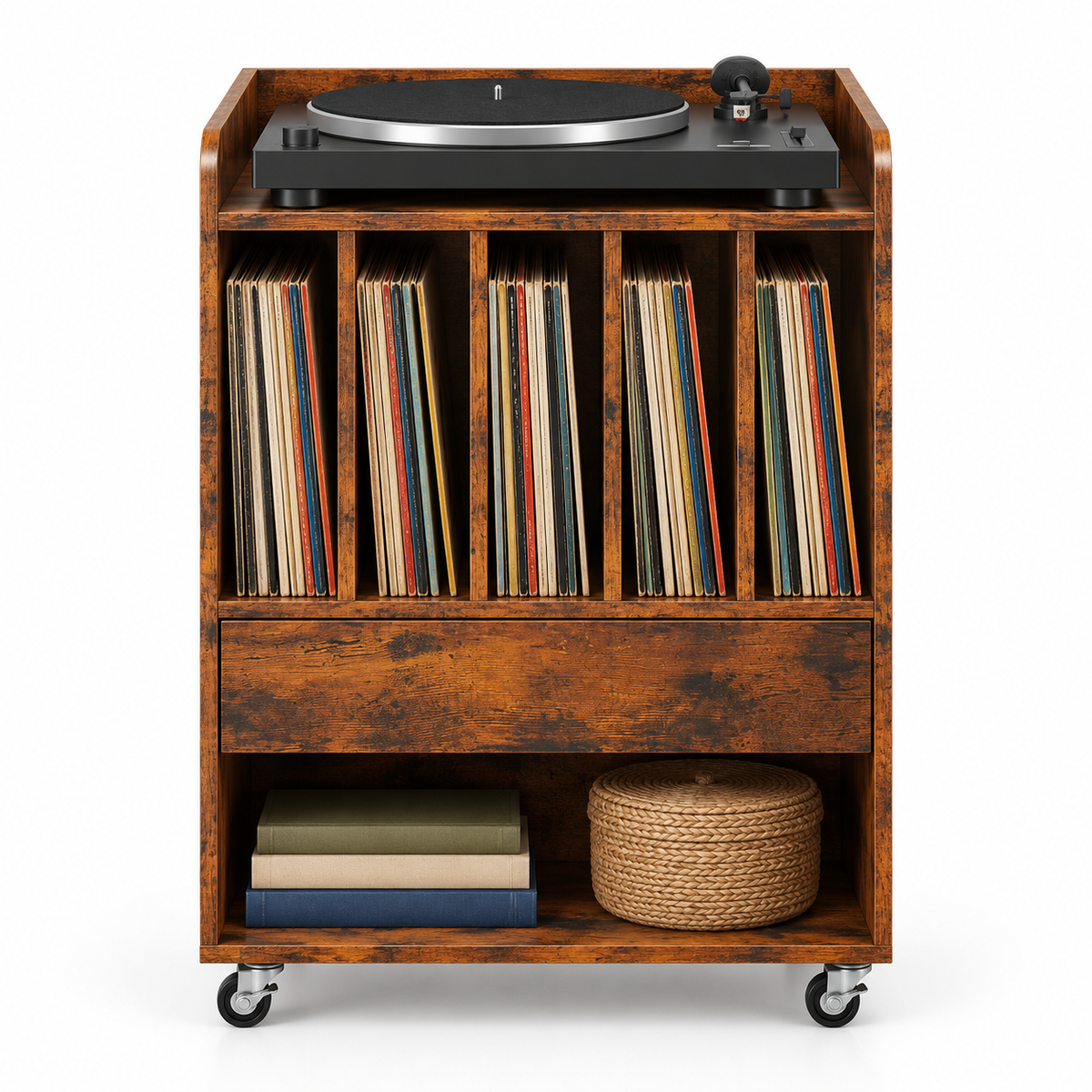 Meuble platine vinyle 52 cm, 5 compartiments | Corvane