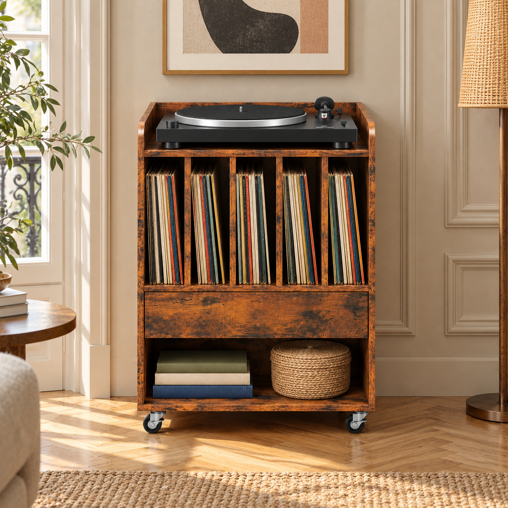 Meuble platine vinyle 52 cm, 5 compartiments | Corvane