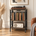 Meuble platine vinyle 52 cm, station de charge, roulettes | Mirvane