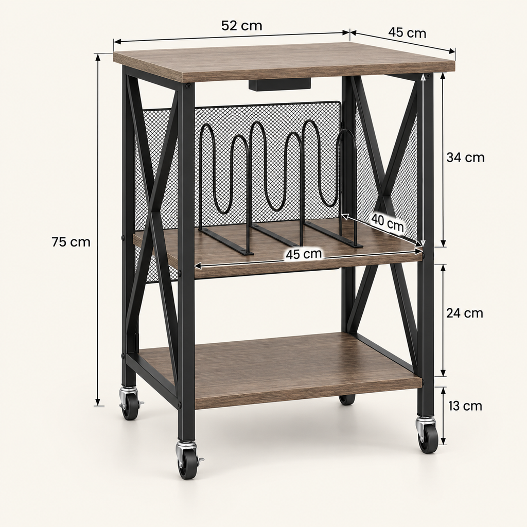 Meuble platine vinyle 52 cm, station de charge, roulettes | Mirvane