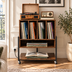 Meuble platine vinyle 54 cm, station de charge, roulettes | Roadie