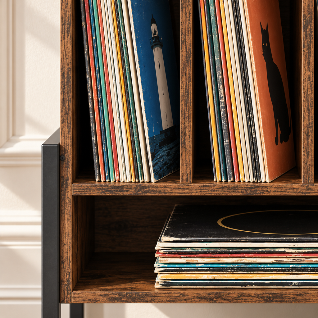 Meuble platine vinyle 54 cm, station de charge, roulettes | Roadie