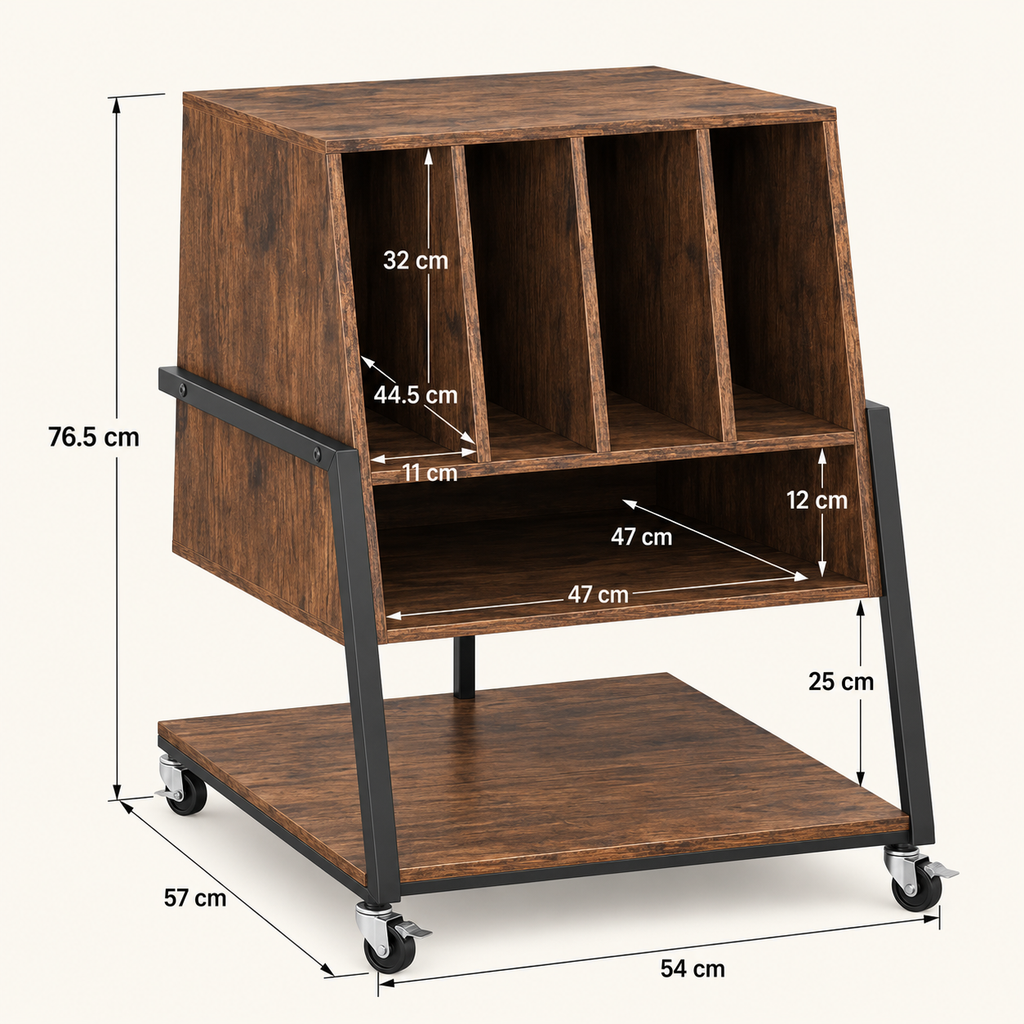 Meuble platine vinyle 54 cm, station de charge, roulettes | Roadie