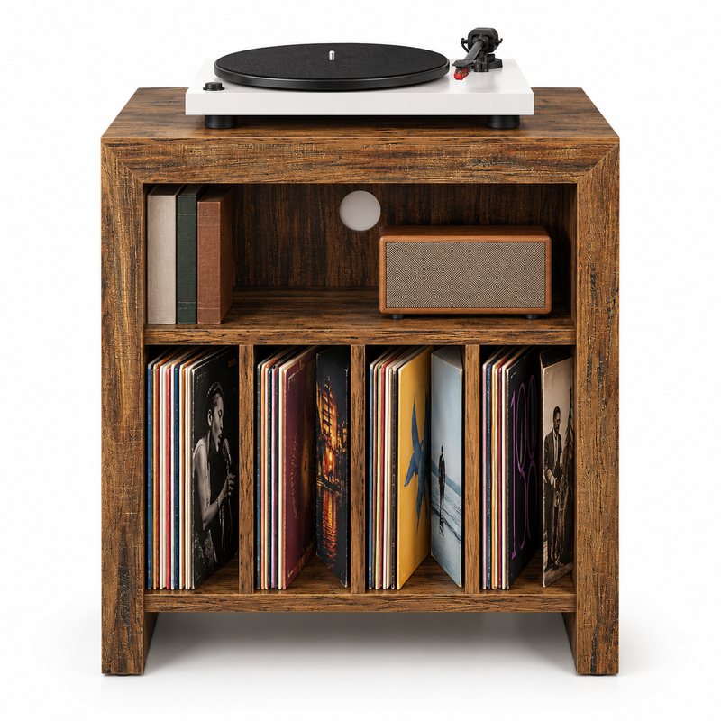 Meuble platine vinyle 60 cm, 4 casiers à vinyles | Quatuor