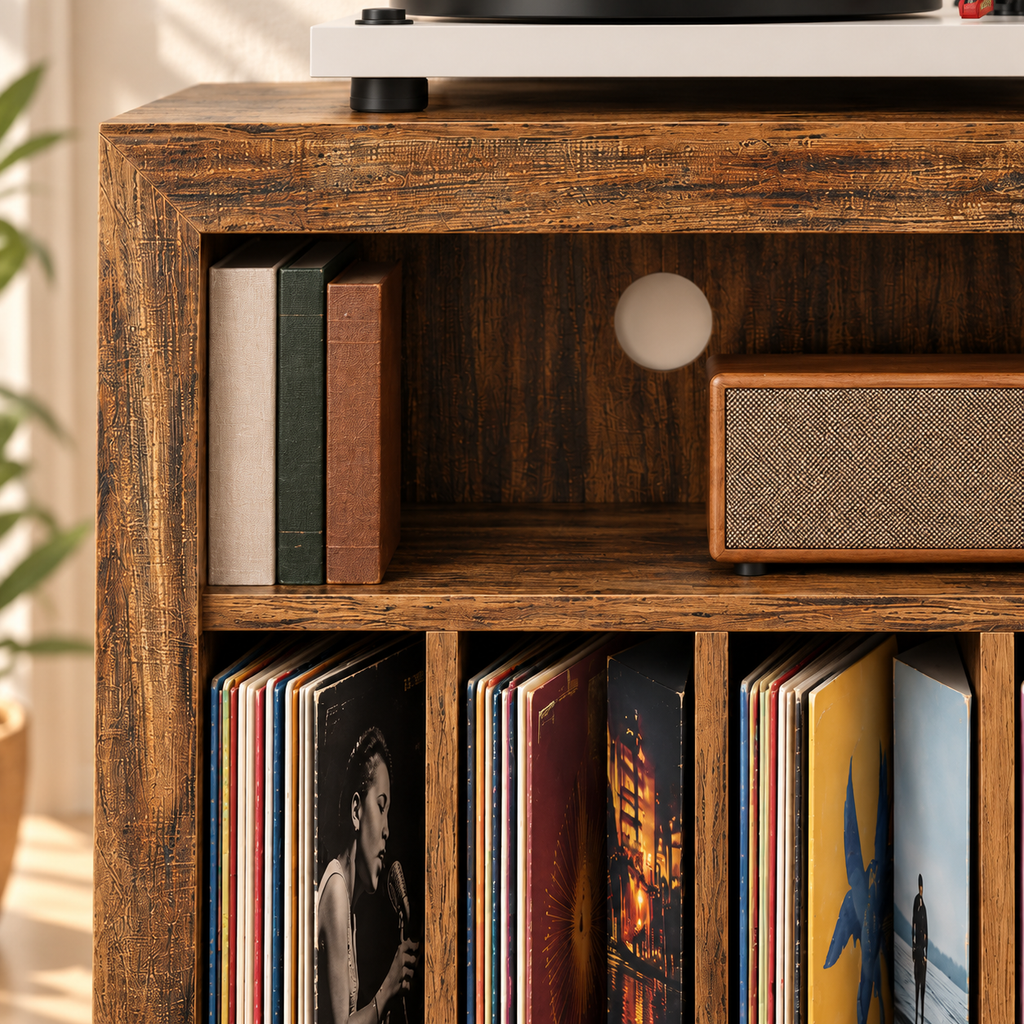 Meuble platine vinyle 60 cm, 4 casiers à vinyles | Quatuor