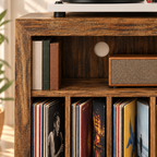 Meuble platine vinyle 60 cm, 4 casiers à vinyles | Quatuor