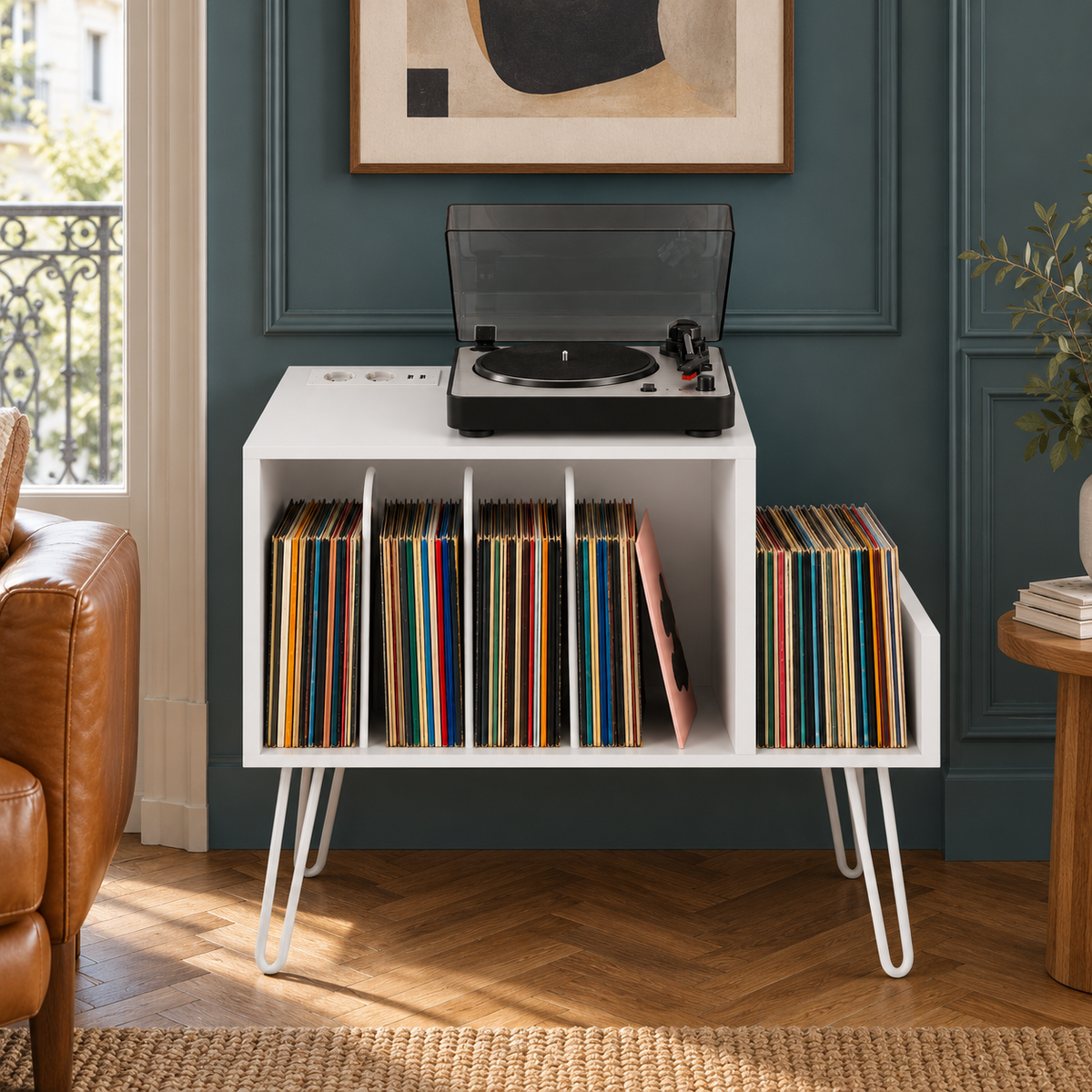 Meuble platine vinyle 66 cm, station de charge | Pelvane