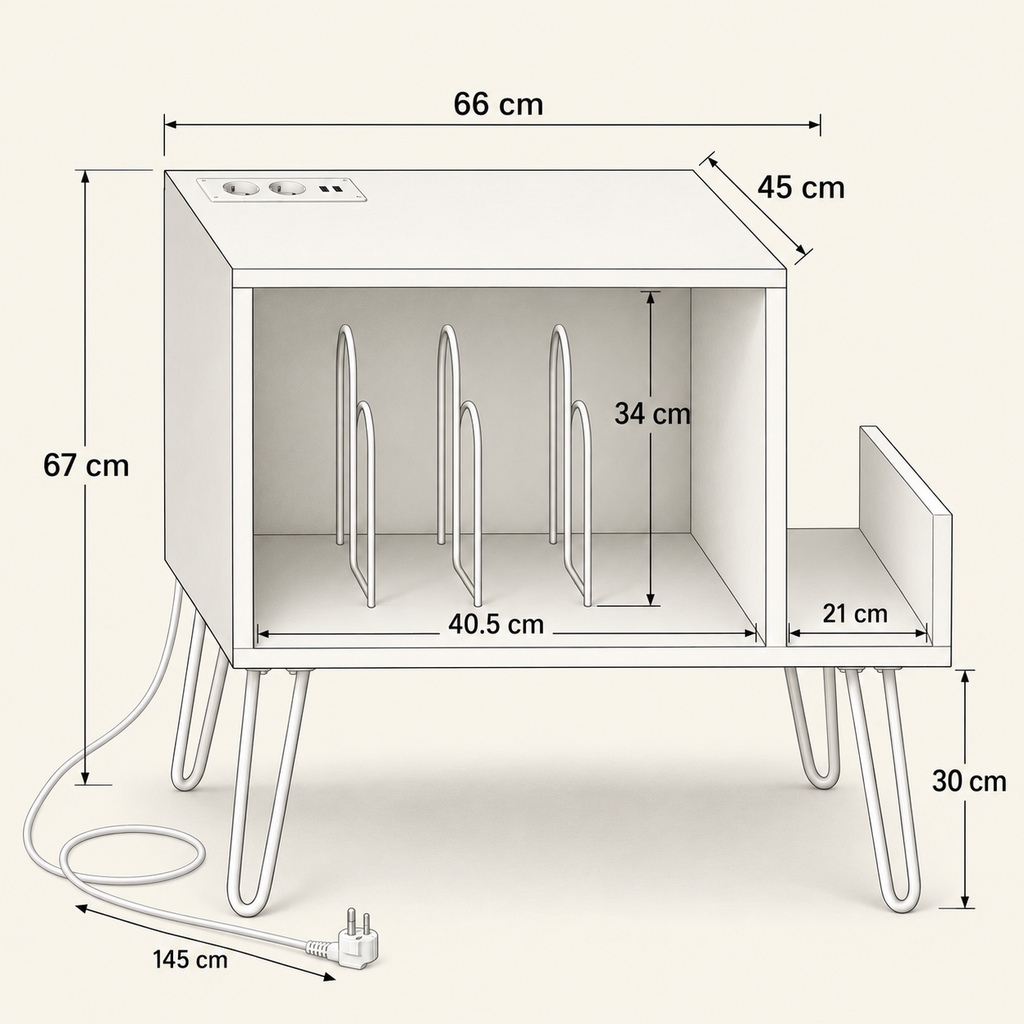Meuble platine vinyle 66 cm, station de charge | Pelvane