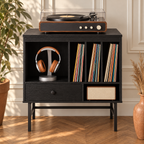 Meuble platine vinyle 70 cm, tiroir, 3 compartiments | Orvanel