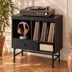 Meuble platine vinyle 70 cm, tiroir, 3 compartiments | Orvanel