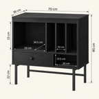 Meuble platine vinyle 70 cm, tiroir, 3 compartiments | Orvanel