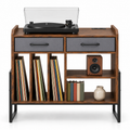 Meuble platine vinyle 76 cm, 2 tiroirs, station de charge | Soravik