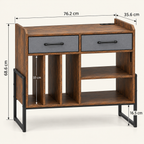 Meuble platine vinyle 76 cm, 2 tiroirs, station de charge | Soravik
