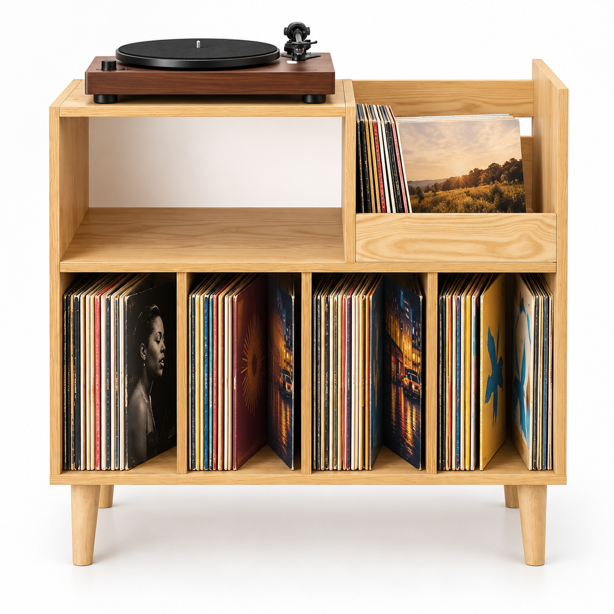 Meuble platine vinyle 80 cm, 6 compartiments | Cadence