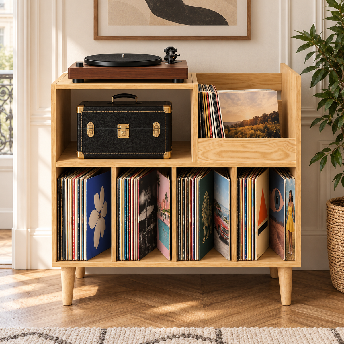 Meuble platine vinyle 80 cm, 6 compartiments | Cadence