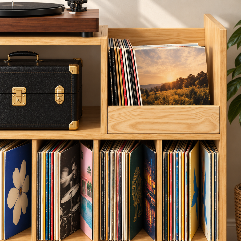 Meuble platine vinyle 80 cm, 6 compartiments | Cadence