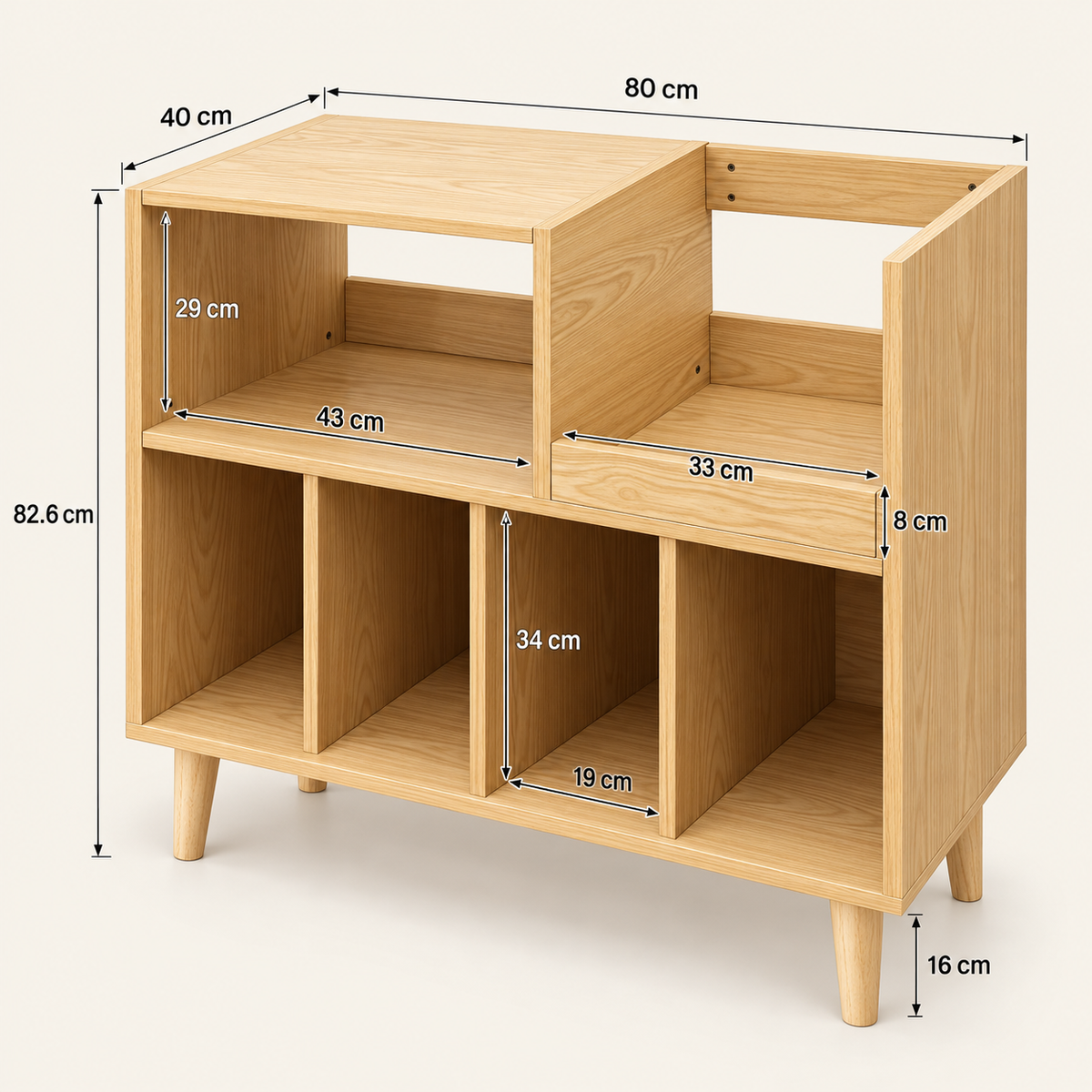 Meuble platine vinyle 80 cm, 6 compartiments | Cadence