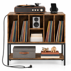 Meuble platine vinyle 80 cm, station de charge, 4 casiers | Vosmarel