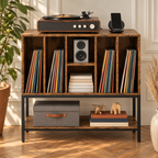 Meuble platine vinyle 80 cm, station de charge, 4 casiers | Vosmarel