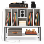 Meuble platine vinyle 80 cm, station de charge, 4 casiers | Vosmarel