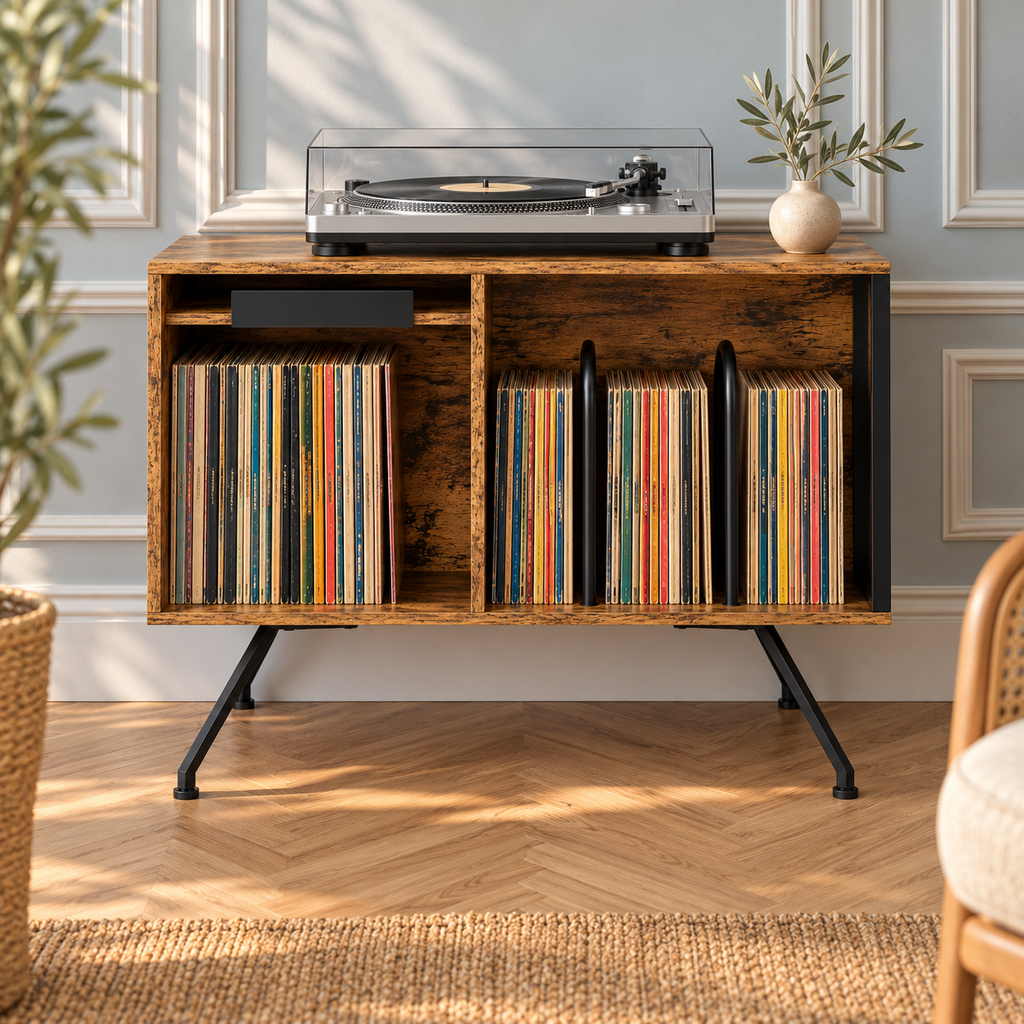 Meuble platine vinyle 80 cm, volet rabattable | Dornavel