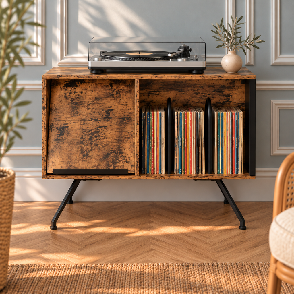 Meuble platine vinyle 80 cm, volet rabattable | Dornavel