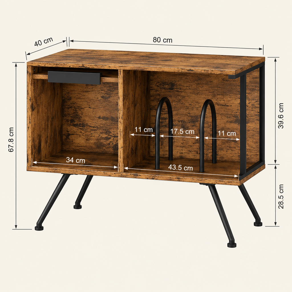 Meuble platine vinyle 80 cm, volet rabattable | Dornavel