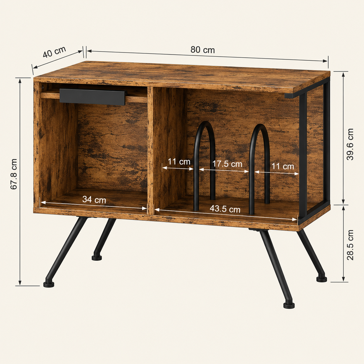 Meuble platine vinyle 80 cm, volet rabattable | Dornavel