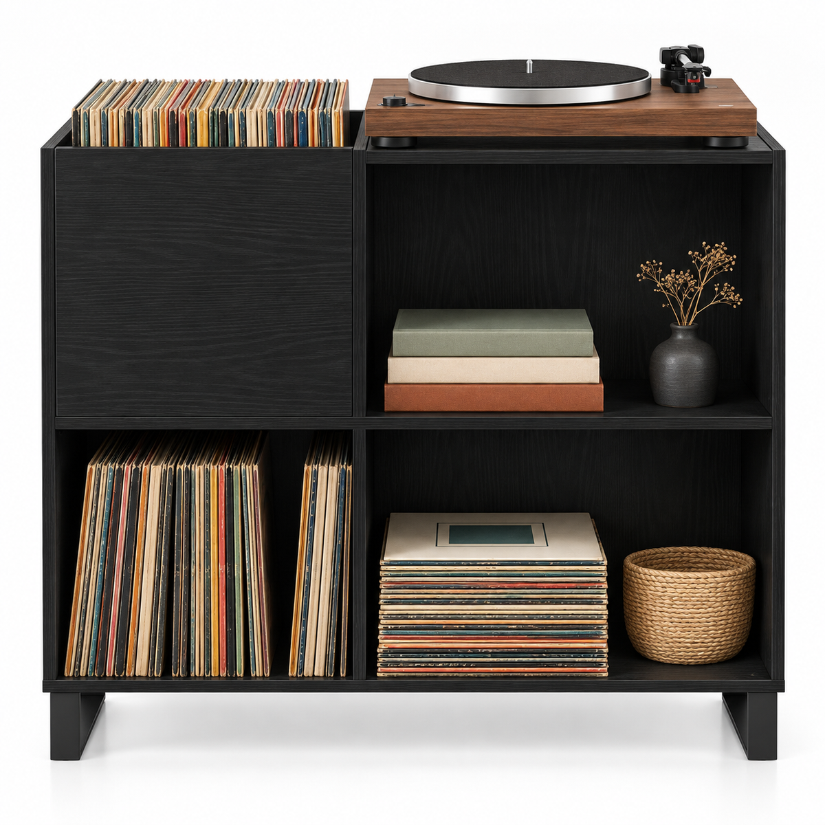 Meuble platine vinyle 84,5 cm, 4 compartiments | Nevrol