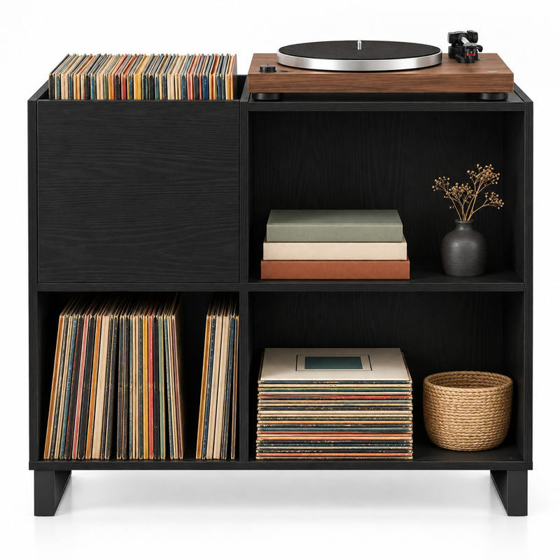 Meuble platine vinyle 84,5 cm, 4 compartiments | Nevrol