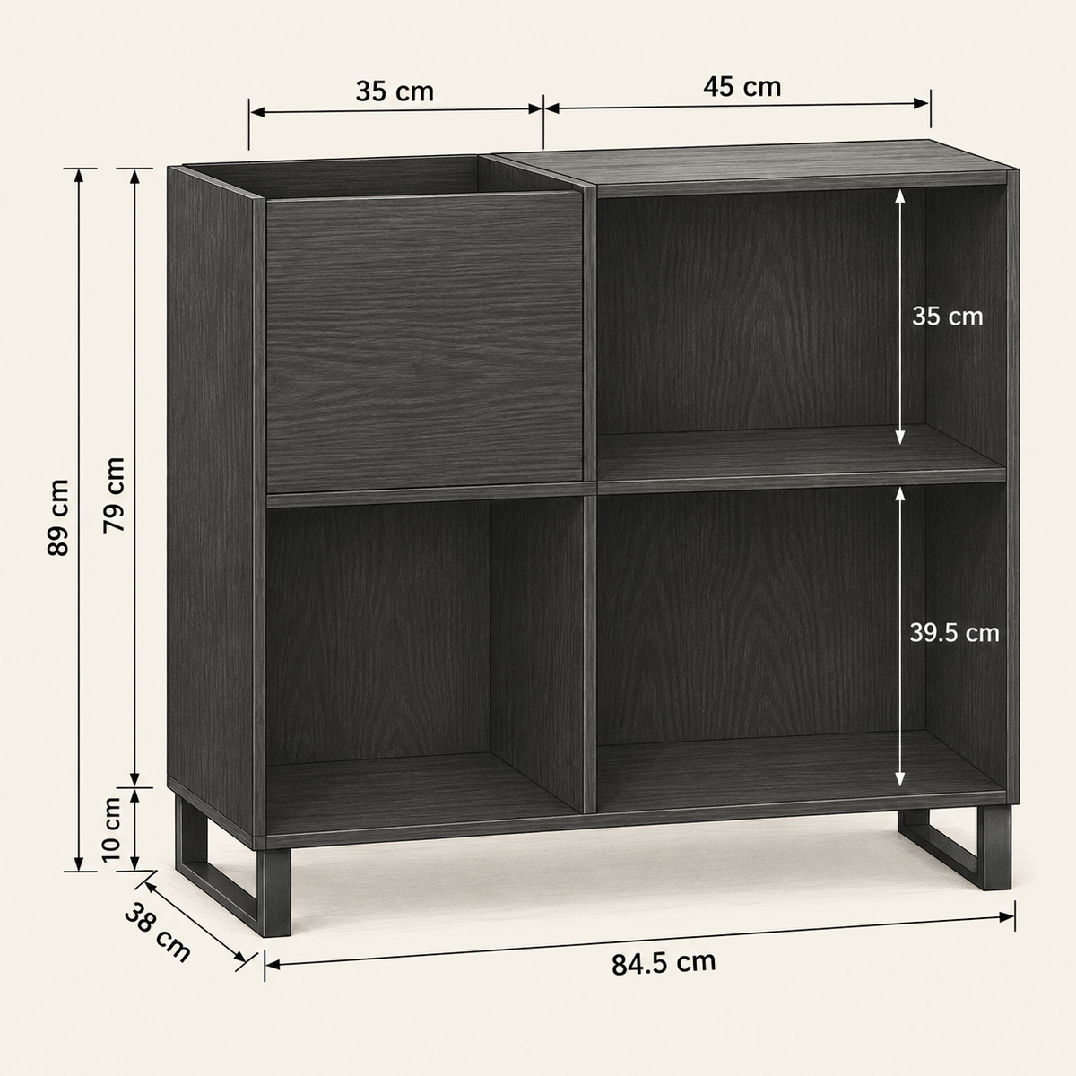 Meuble platine vinyle 84,5 cm, 4 compartiments | Nevrol