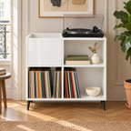 Meuble platine vinyle 84,5 cm, blanc, 4 compartiments | Aldover
