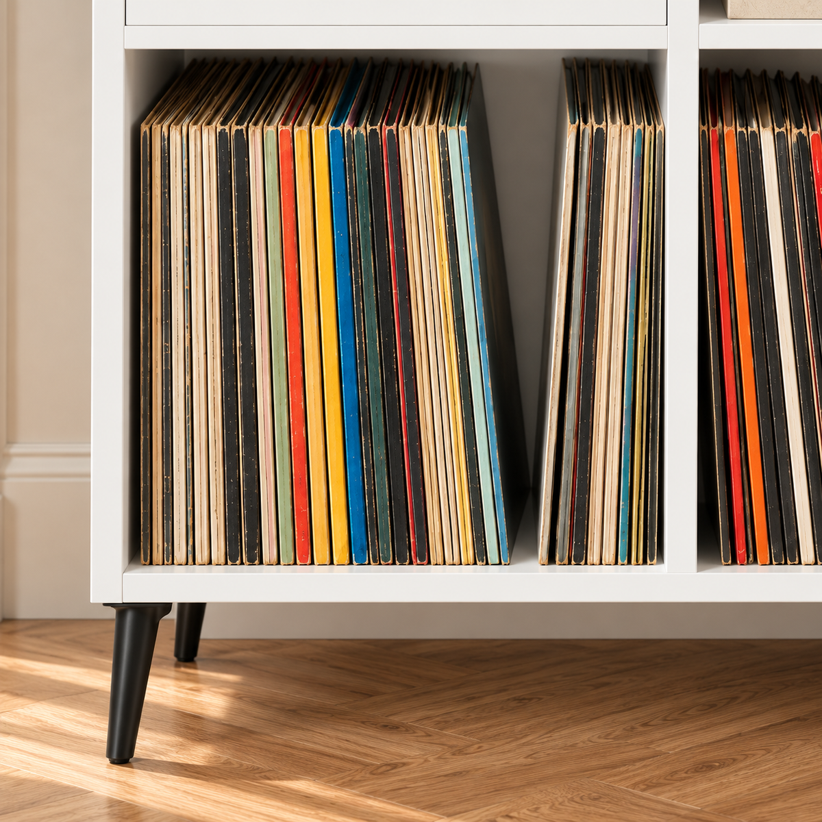 Meuble platine vinyle 84,5 cm, blanc, 4 compartiments | Aldover
